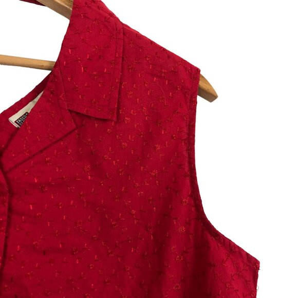 Faded Glory Red Sleeveless Button Front Tie Waist Blouse Large - Picture 5 of 7
